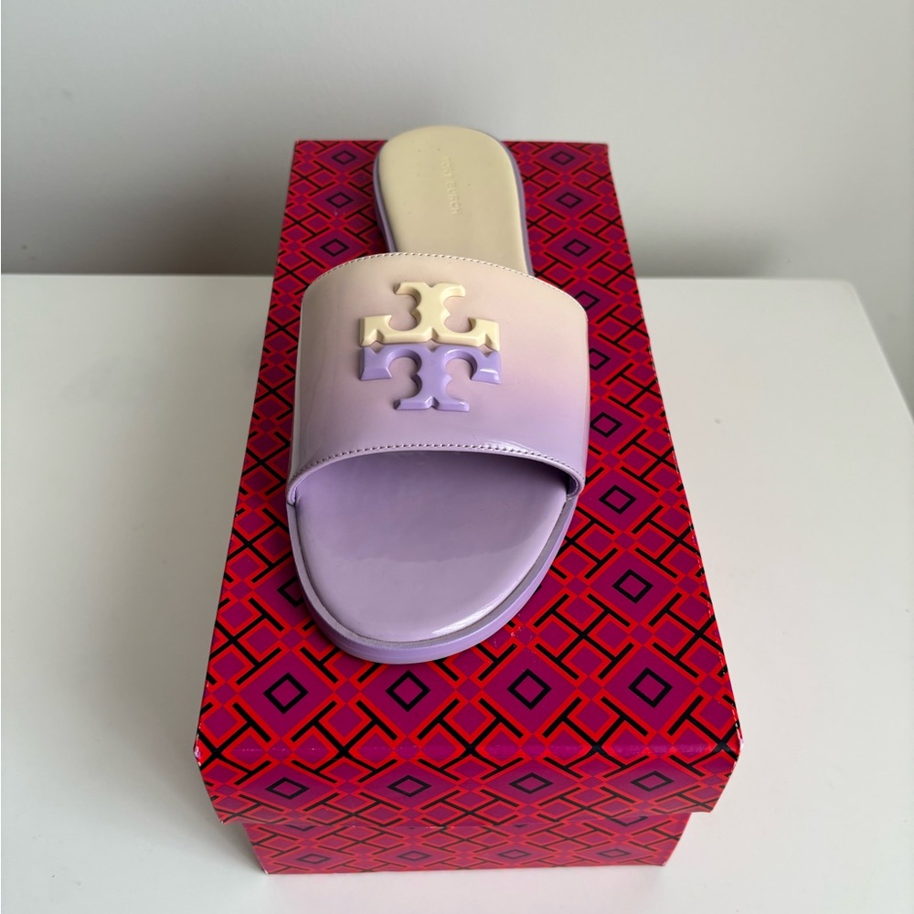Tory Burch Everly Patent Slide Sandals - Sweet Corn/Lavender cloud - BRAND NEW.